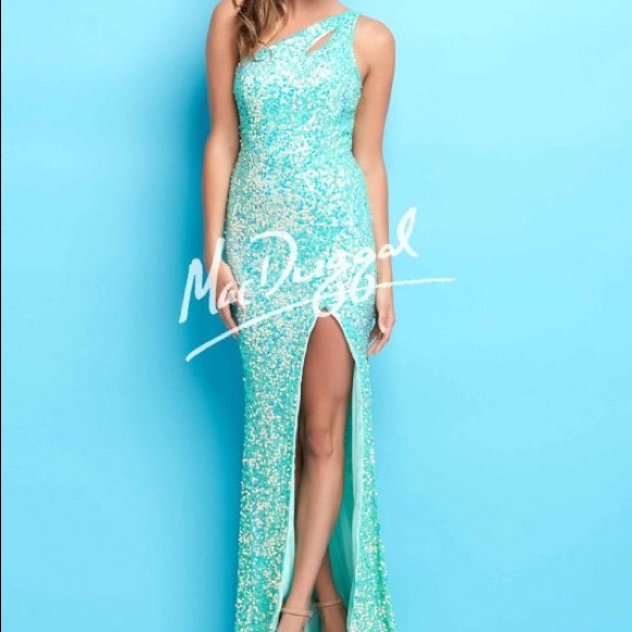 Flash By Mac Duggal One Shoulder Green Sequin Dress